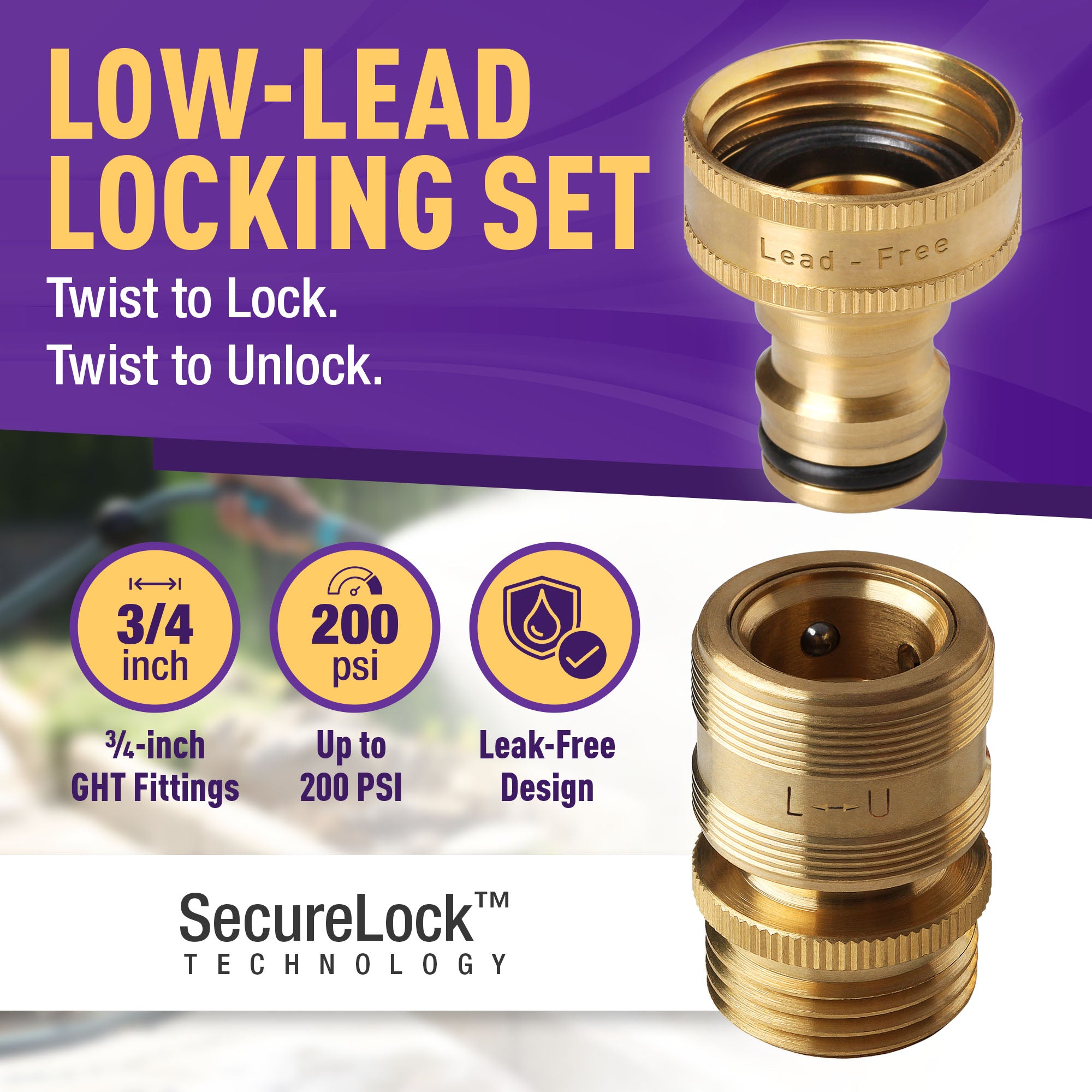 GORILLA EASY CONNECT LEAD FREE QUICK CONNECT CONNECTORS FOR GARDEN HOSE 3/4" GHT GARDEN HOSE THREAD LEAK PROOF