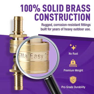 Gorilla Easy Connect Inline 3/4 inch male barb connector with female barbed quick connector, inline garden hose repair kit solid brass leak proof corrosion resistant gardening 3/4 GHT Garden Hose Thread Window Washing