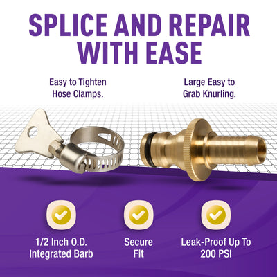 Gorilla Easy Connect 1/4 3/8 1/2 5/8 3/4 inch male barb connector for garden hose quick connect repair kits solid brass leak proof corrosion resistant gardening /4 GHT Garden Hose Thread Window Washing